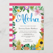 水彩熱帯ルアウ（ハワイ式宴会）卒業パーティー招待状 招待状 (正面/裏面)
