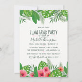 水彩熱帯ルアウ(ハワイ式宴会)卒業パーティー 招待状 (正面)