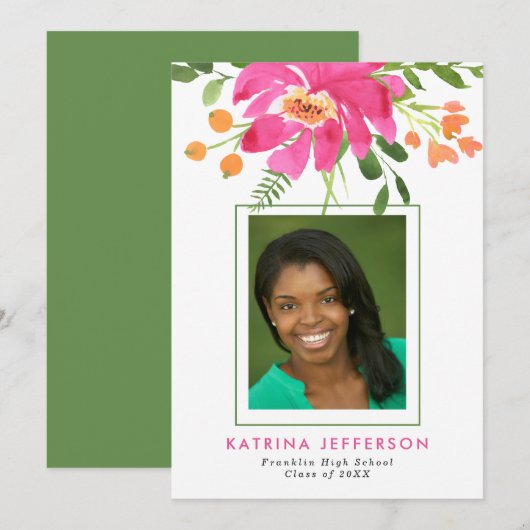 水彩熱帯写真卒業 案内状 (正面/裏面)