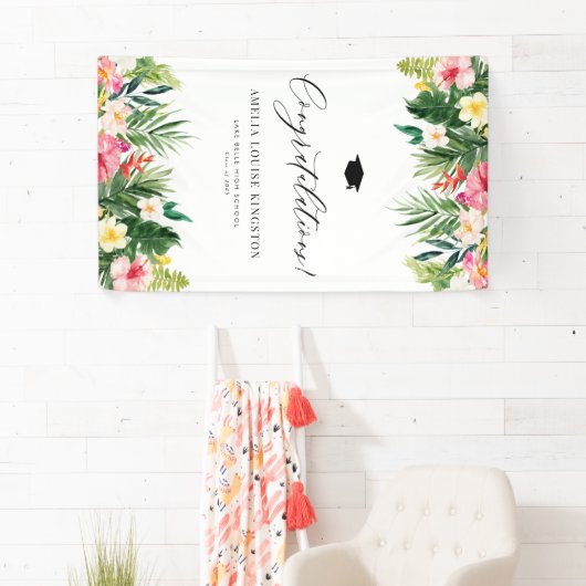 水彩熱帯卒業おめでとう 横断幕 (インサイチュ)