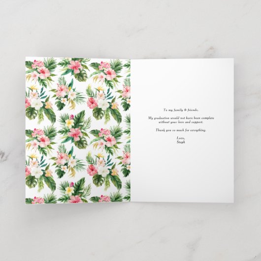 水彩熱帯卒業写真ありがとう 箔グリーティングカード (内側レイダウン)