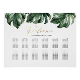 水彩熱帯及び金ゴールド結婚のシーティングプラン ポスター