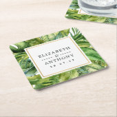 水彩熱帯夏ビーチ結婚式 スクエアペーパーコースター (アングル)