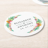 水彩熱帯夏ビーチ結婚式 ラウンドペーパーコースター (アングル)