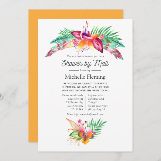 水彩熱帯夏ブライダルシャワーバイメール 招待状 (正面/裏面)