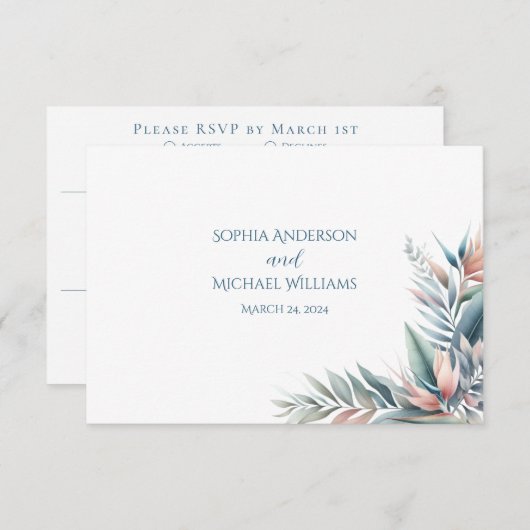 水彩熱帯夢結婚の 出欠カード (正面/裏面)