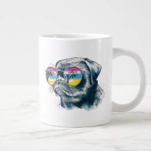 水彩熱帯子犬 ジャンボコーヒーマグカップ