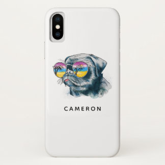 水彩熱帯子犬 |名前の追加 iPhone X ケース