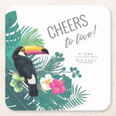 水彩熱帯応援を愛するティール（緑がかった色）ID577 スクエアペーパーコースター (正面)