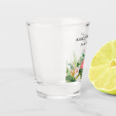 水彩熱帯性フローラフラミンゴ結婚の ショットグラス (左)