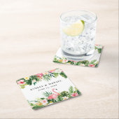 水彩熱帯性フローラフラミンゴ結婚の スクエアペーパーコースター (インサイチュ)