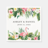 水彩熱帯性フローラフラミンゴ結婚の スタンダードカクテルナプキン (正面)