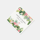 水彩熱帯性フローラフラミンゴ結婚の スタンダードカクテルナプキン (角)