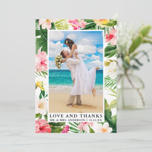 水彩熱帯性フローララブアンド感謝していル サンキューカード (スタンド正面)