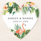 水彩熱帯性フローラ結婚フラミンゴハート ペーパーコースター (正面)