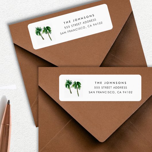 水彩熱帯性ヤシの木 ラベル