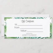 水彩熱帯性ヤシ葉の贈答証 (裏面)