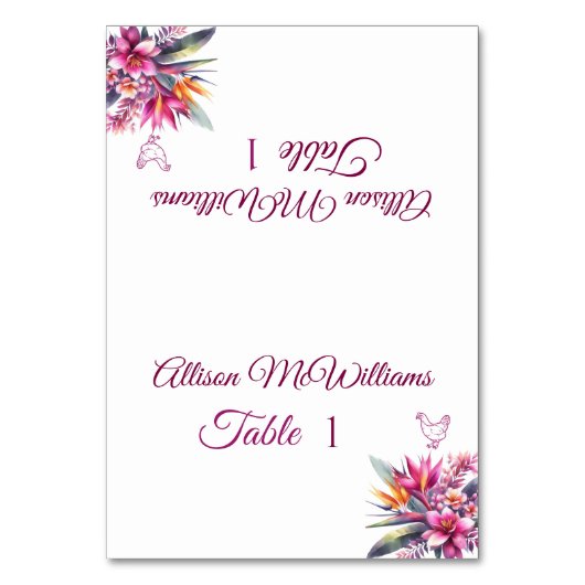 水彩熱帯性至福 – 家きんアイコン結婚- テーブルナンバー (正面)