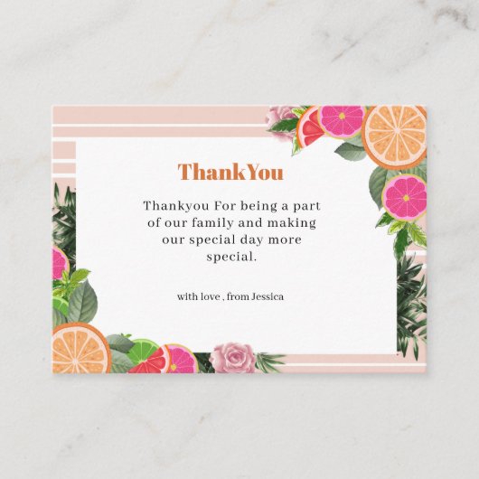 水彩熱帯柑橘系キュートサンキューキュート エンクロージャーカード (正面)