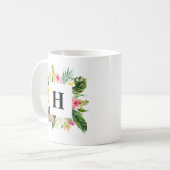 水彩熱帯植物フレームモノグラム コーヒーマグカップ (正面左)