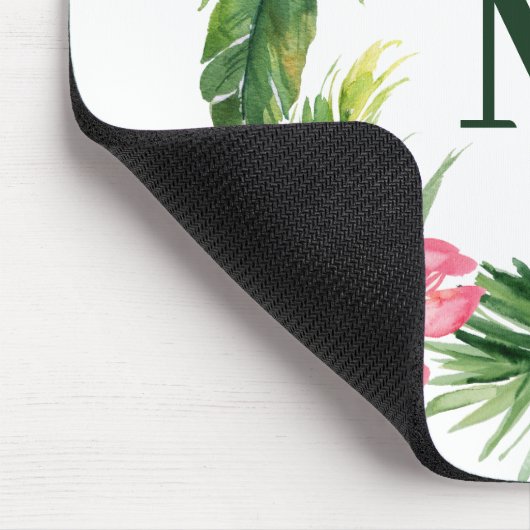 水彩熱帯植物性リースモノグラム マウスパッド (コーナー)