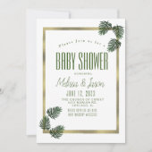 水彩熱帯植物箔パームベビーシャワー 招待状 (正面)