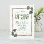 水彩熱帯植物箔パームベビーシャワー 招待状 (スタンド正面)