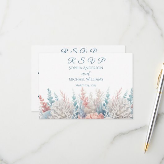 水彩熱帯水晶RSVP 出欠カード (正面/裏面インサイチュ)
