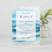 水彩熱帯海ビーチ結婚式 招待状 (スタンド正面)