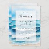 水彩熱帯海ビーチ結婚式 招待状 (正面/裏面)