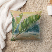 水彩熱帯海ヤシの木葉々 クッション (ブランケット)