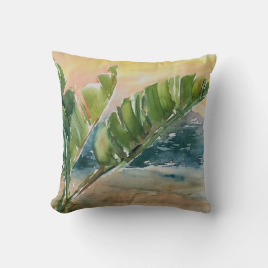 水彩熱帯海ヤシの木葉々 クッション (正面)