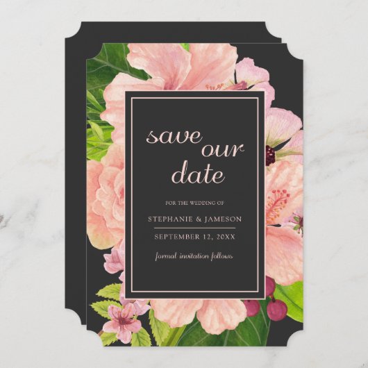 水彩熱帯炭ピーチフローラ セーブザデート (正面/裏面)