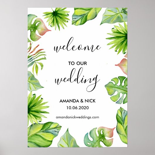 水彩熱帯紅葉の結婚歓迎ポスター ポスター (正面)