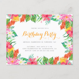 水彩熱帯紅葉サマーバースデーパーティー インビテーションポストカード