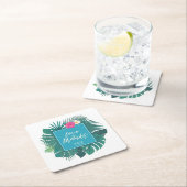 水彩熱帯結婚の感謝していティール(緑がかった色)ID577 スクエアペーパーコースター (インサイチュ)