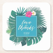 水彩熱帯結婚の感謝していティール(緑がかった色)ID577 スクエアペーパーコースター (正面)