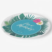 水彩熱帯結婚の感謝していティール（緑がかった色）ID577 ペーパープレート (アングル)