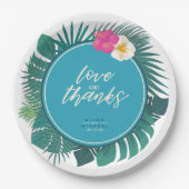 水彩熱帯結婚の感謝していティール（緑がかった色）ID577 ペーパープレート (正面)