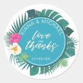 水彩熱帯結婚式の引き出物ティール(緑がかった色)ID577 ラウンドシール (正面)