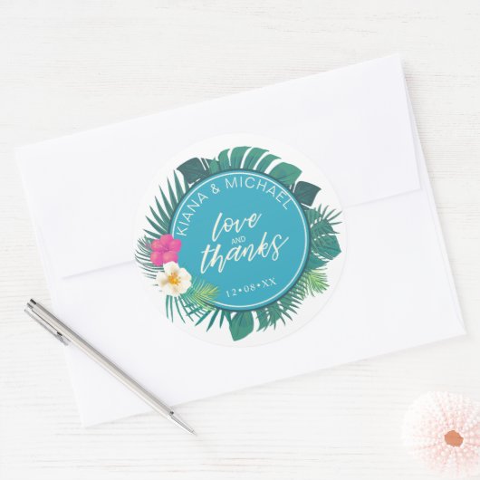 水彩熱帯結婚式の引き出物ティール(緑がかった色)ID577 ラウンドシール (封筒)