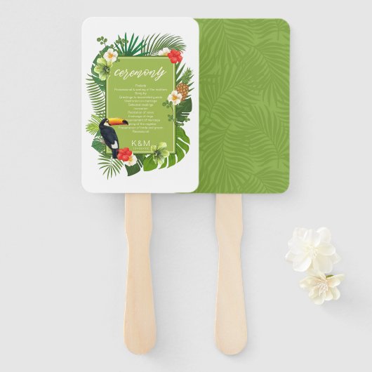 水彩熱帯結婚式グリーンID577 ハンドファン (正面&裏面)