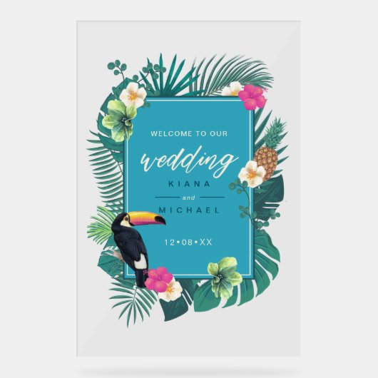 水彩熱帯結婚歓迎ティール（緑がかった色）ID577 アクリルサイン (正面)