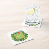 水彩熱帯結婚緑感謝していID577 スクエアペーパーコースター (インサイチュ)