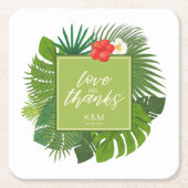 水彩熱帯結婚緑感謝していID577 スクエアペーパーコースター (正面)