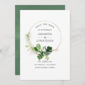 水彩熱帯緑のビーチ結婚式 セーブザデート (正面/裏面)