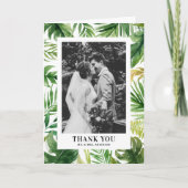水彩熱帯緑のフレームの写真結婚の色 サンキューカード (正面)