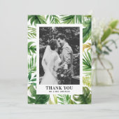 水彩熱帯緑のフレームの写真結婚の色 サンキューカード (スタンド正面)
