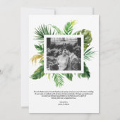 水彩熱帯緑のフレームの写真結婚の色 サンキューカード (裏面)