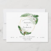 水彩熱帯緑の幾何学模様結婚の 招待状 (正面)